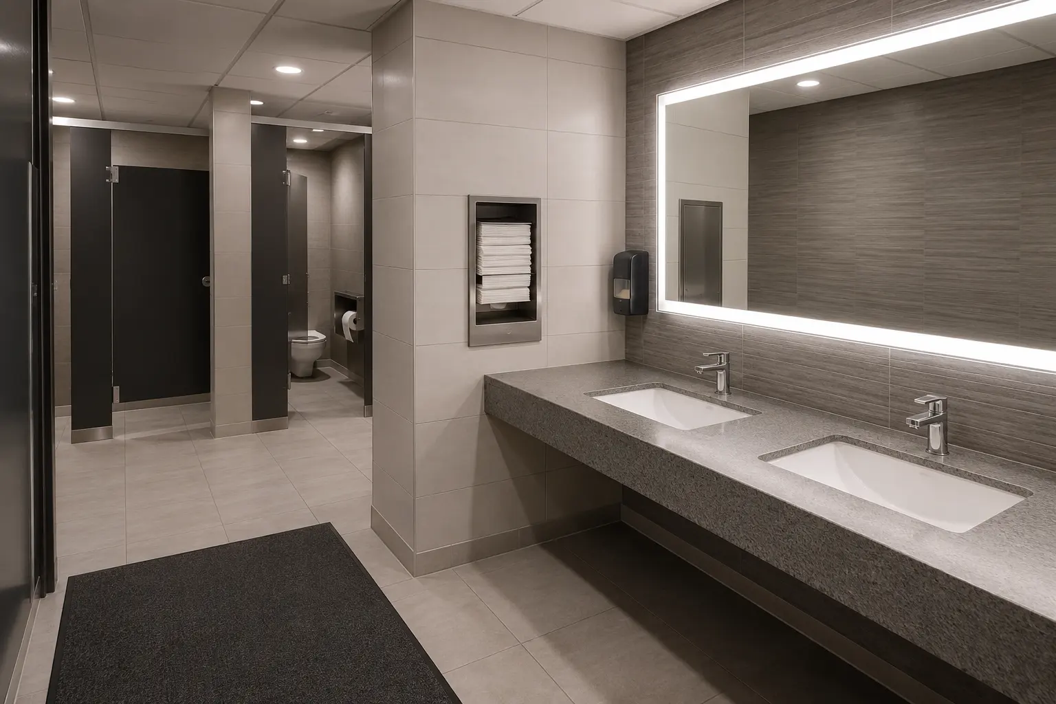 Common Area Washroom Renovation across Maple property by Ardenvale Construction