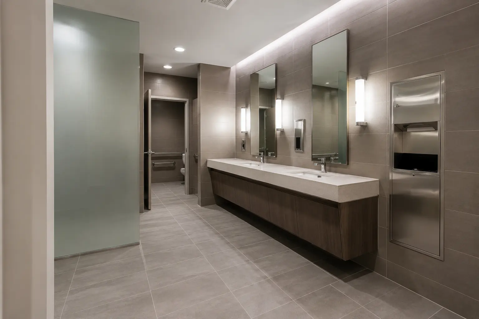 Common Area Washroom Renovation being built and completed on site by Ardenvale Construction