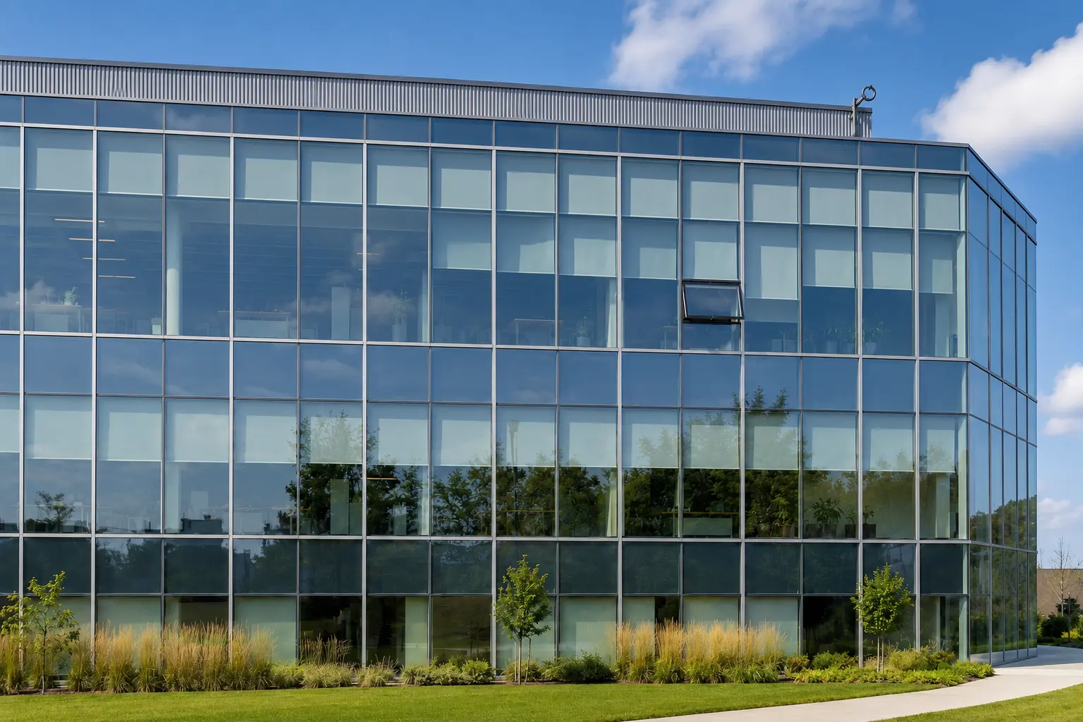 Curtain Wall Installation across Maple property by Ardenvale Construction