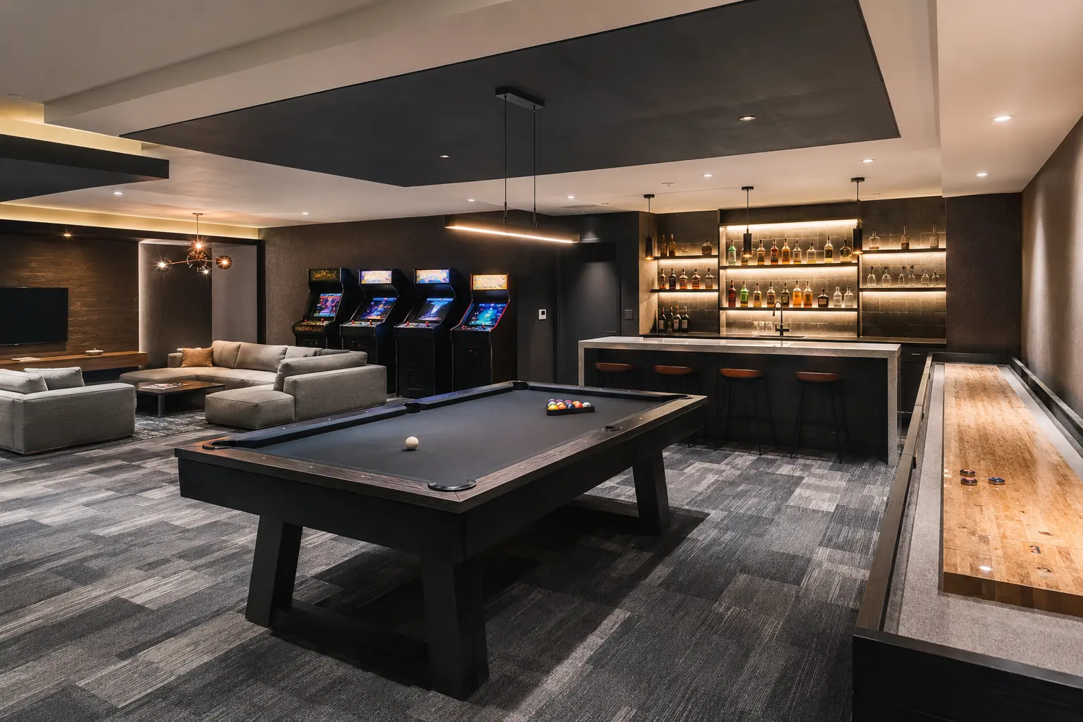 Party and Games Room Buildout in Maple, Ontario, completed by Ardenvale Construction
